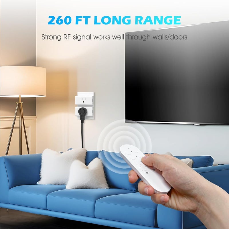 SURNICE Remote Control Outlet 15A Wireless Light Switch for Household Appliances, 260 FT Range, Electrical Outlet Switch, FCC Certified, ETL Listed, 4 Outlets + 1 Remote - Image 2